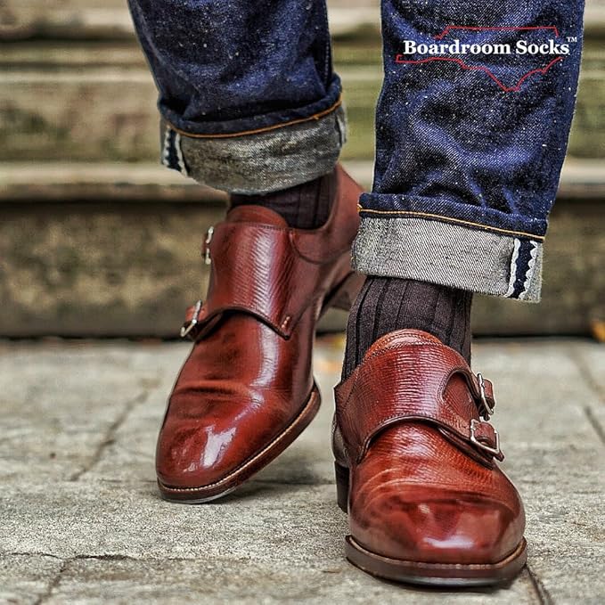 Merino Wool Mid-Calf Dress Socks for Men, Ribbed Dress Socks