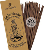 Sandalwood Amber Incense Sticks Resin - (40+ Sticks, 9 Inch) Thick Natural Amber Incense Sticks Made from Resins, Clean Charcoal Free | Warm Resinous - Sweet Aroma to Balance Energy & Cleanse Home