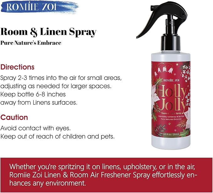 Christmas Linen & Room Air Freshener Spray Room Mist- Holly Jolly - Infused with Citrus & Pine Aroma- 250ml / 8.5 FL OZ.