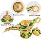 Aladdin Lamp Incense Holder Vintage Magic Genie Lamp Cone Incense Burners Legend Wishing Light for Home Decor Birthday Gift Party Green