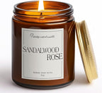 Sandalwood & Rose Scented Candles for Home, Natural Soy Wax Aromatherapy Santal Rose Candle Gifts for Men & Women, Highly Scented & Long Lasting Non Toxic Jar Candle for Stress Relief (9oz)