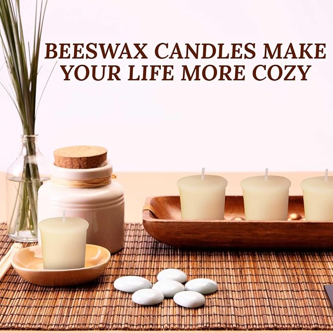 Pure Beeswax Votive Candles, Pack of 10 - Natural Unscented Beeswax Candles for Family Parties and Birthday Gifts (Ivory)