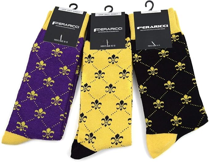 boxed-gifts Men's Mardi Gras Socks Fleur de Lis Patterned Premium Cotton Dress Casual Crew Socks for Men