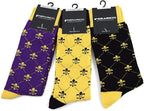 boxed-gifts Men's Mardi Gras Socks Fleur de Lis Patterned Premium Cotton Dress Casual Crew Socks for Men