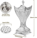 Bakhoor Incense Burner, 11Inches Charcoal Incense Burner - for Yoga, Spa Aromatherapy, Office & Home Decor, Trophy Shape (Silver)