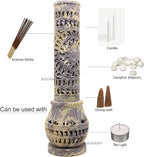 Carry Me Marble Soapstone Incense Stick Holder | Candle Burner | Tea Light Stand - Perfect Handmade Bottle Tower. Decorative Floral Carving for Gifting - Home and Office Decor - (2.5x2.5x10 Inches)