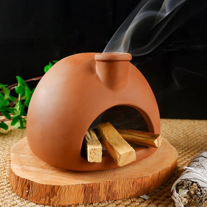 Large Handmade Terracotta Palo Santo Holder - Chiminea Incense Dish with Chimney, Cone Burner for Sage, Ideal for Meditation, Zen, Yoga, Spa | Aromatherapy, Mindfulness, Altar Decor Gift