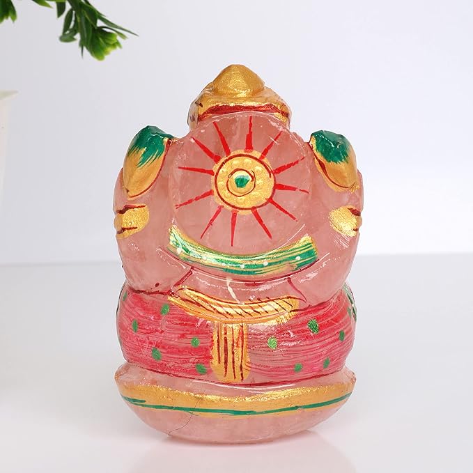 REAL-GEMS Lord Ganesha Figurines Handmade Rose Quartz Gemstone Decorative Statue Modern Home Table Decor Gifts Approximately 1280 Ct.…