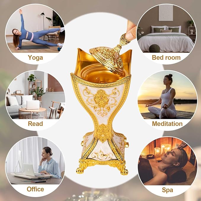 Bakhoor Incense Burner, 11Inches Charcoal Incense Burner - for Yoga, Spa Aromatherapy, Office & Home Decor, Trophy Shape (Gold)