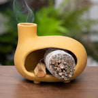 Yellow Palo Santo Holder with Chimney–Mini Fireplace Incense Burner for Sage Burning, Wood Sticks, Cones&Tealights-Handcrafted Ceramic Smudge Bowl,Aromatic Incense Burner-Yoga Meditation Gift