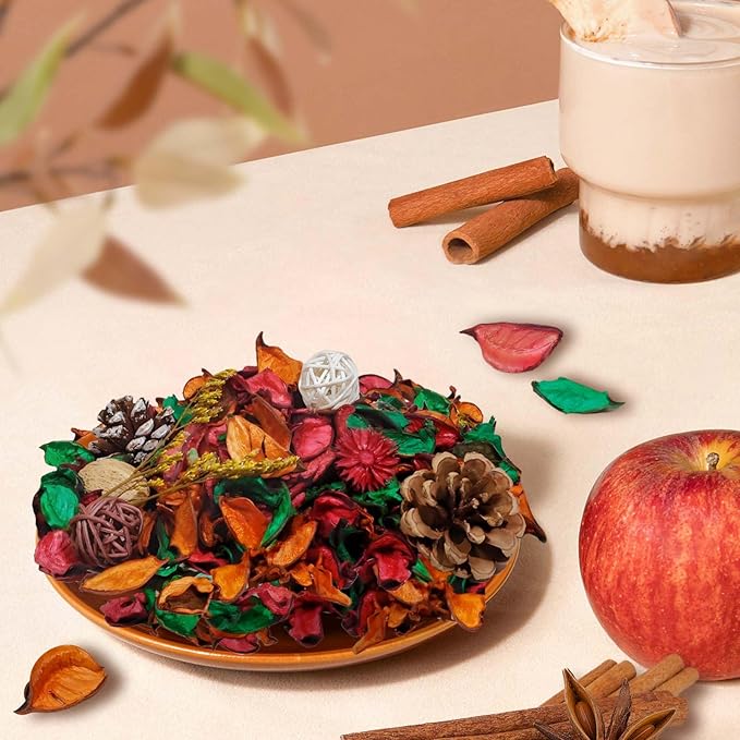 STRN Potpourri Bowl Filler – Cinnamon&Apple Scented Dried Flower Bags, Bowl Vase Filler, Decorative Potpourri for Vase or Bathroom – Long-Lasting Fresh Aroma Gift for Home Decor