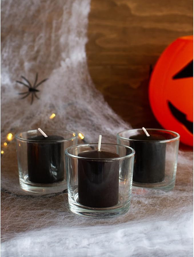 CANDWAX Long Lasting Unscented Black Votive Candle Set of 36 - Perfect as a Halloween Candles Bulk Pack - 1.5x1.7 inch Black Votives