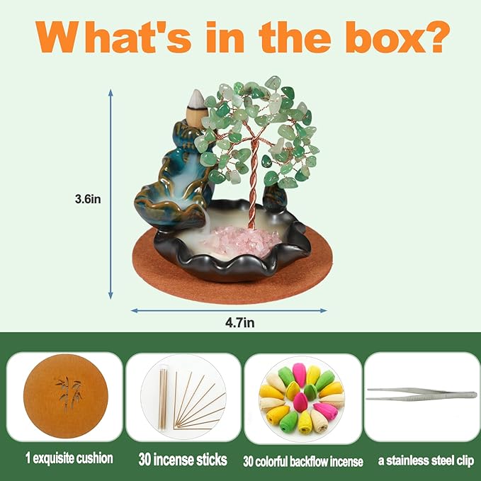Backflow Incense Burner, Waterfall Incense Holder, Gemstone Money Tree Home Decoration, Office Desk Accessories for Women, House Warming Gifts New Home Fathers Day Dad Gifts
