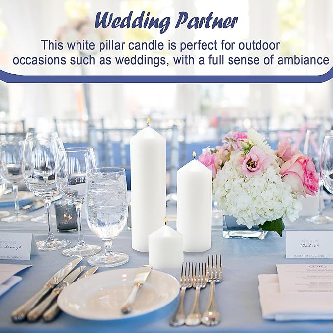 36 Pcs White Pillar Candles Bulk Set，Hurricane Candles，3 Different Lengths (12 Each)，Dripless Unscented Smokeless，Gives You a Better Atmosphere When Organizing an Event Party.