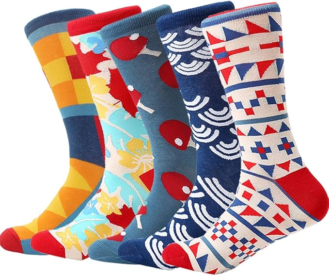 DRASEX Men's Dress Socks Funky Colorful Pattern Cotton Novelty Casual Crew Socks