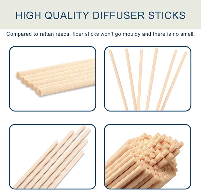HOSSIAN 50pcs Reed Diffuser Sticks - Wood Rattan-Reed Sticks -Essential Oil Aroma Diffuser Sticks- Spa-Aromatherapy (Primary Color7/18cm)