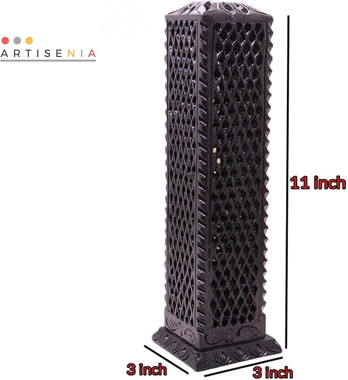 Handmade Black Soapstone Incense Stick Tower Holder | Marble Incense Stick Tower Burner Holder Spa Aromatherapy Home Office Fragrance Accessories Home Office Decor - (11 X 3 Inches)