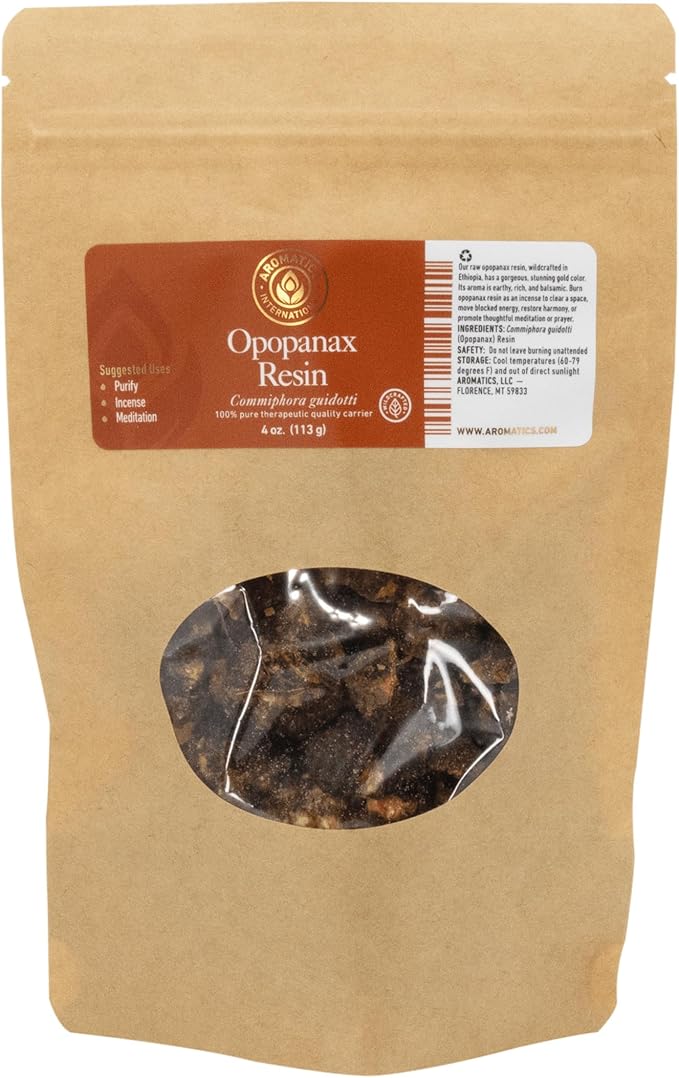 Aromatics International Opopanax Resin 4oz | Natural Resin for Aromatherapy, Essential Oils, Incense, and Healing | Therapeutic Grade