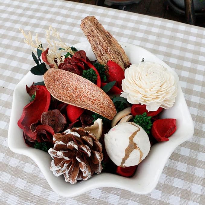 Qingbei Rina Christmas Potpourri,Cinnamon and Apple Scented Holiday Potpourri Bowl Filler.Dried Flowers. Homeragrance Sachet of Petal, Vase Filler Winter Decor.Bulk14 oz(Red)