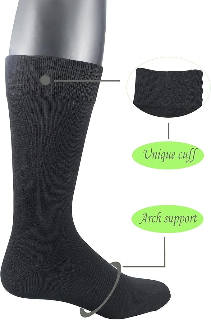 Yomandamor 5 Pairs Men's Bamboo Rayon Mid-Calf Dress Socks with Arch Support & Stretch Cuff,10-13