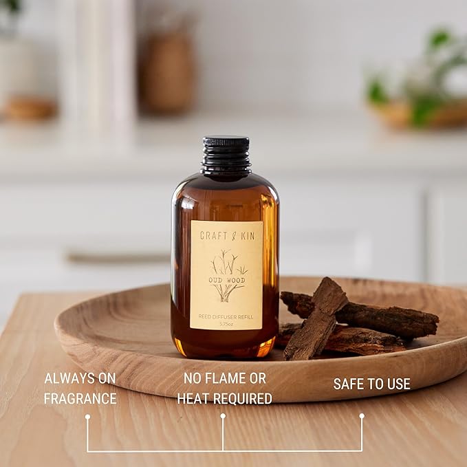 Oud Wood Reed Diffuser Oil Refill | Reed Diffuser Refill for Craft & Kin Diffusers | Long Lasting Home Fragrance - 5.75 oz