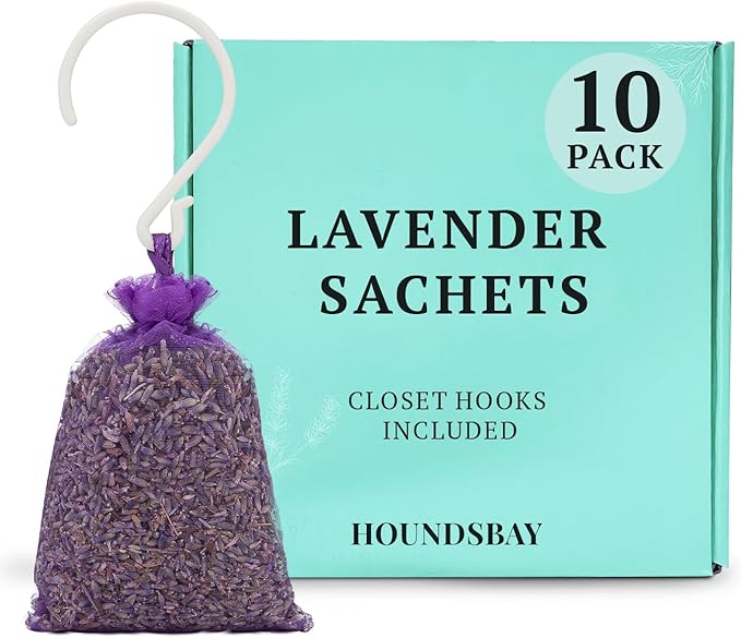 10 Lavender Sachet Bags, Fully Stuffed Scented Sachets with Hanger Hooks, Perfect for Closets, Drawers, Cars, Gym Bags, or Anyplace That Needs to Smell Better
