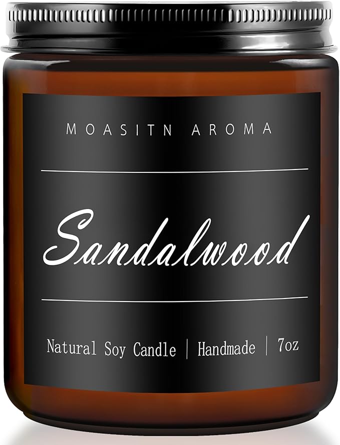 MOASITN Sandalwood Heavenly Scented Candles for Home| Natural Soy Aromatherapy Candle| Handmade Long Lasting Jar Candel| Gift for Women,Men| as Birthday,Housewarming,Thank You,Relaxing Gifts| 7oz