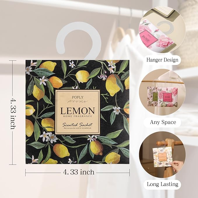 12 Packs Lemon Scented Sachets – Long-Lasting Air Freshener & Closet Deodorizer for Drawers, Closets, Cars & Wardrobes