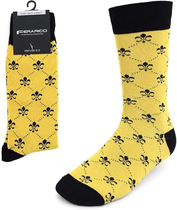 boxed-gifts Men's Mardi Gras Socks Fleur de Lis Patterned Premium Cotton Dress Casual Crew Socks for Men