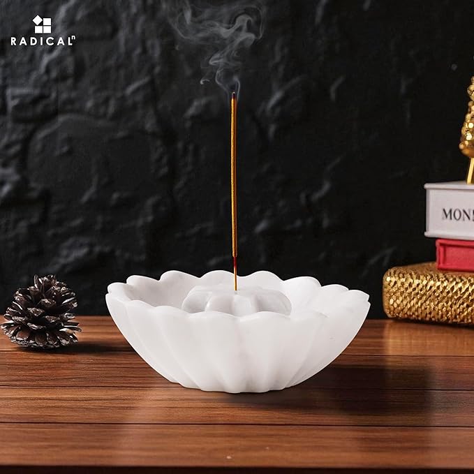 Radicaln Marble Incense Holder 5.5" Inches White Handmade Palo Santo Stick for Home Décor, Modern Incense Holder for Sticks, Citronella incenses Stick for Room & Office Aromatherapy