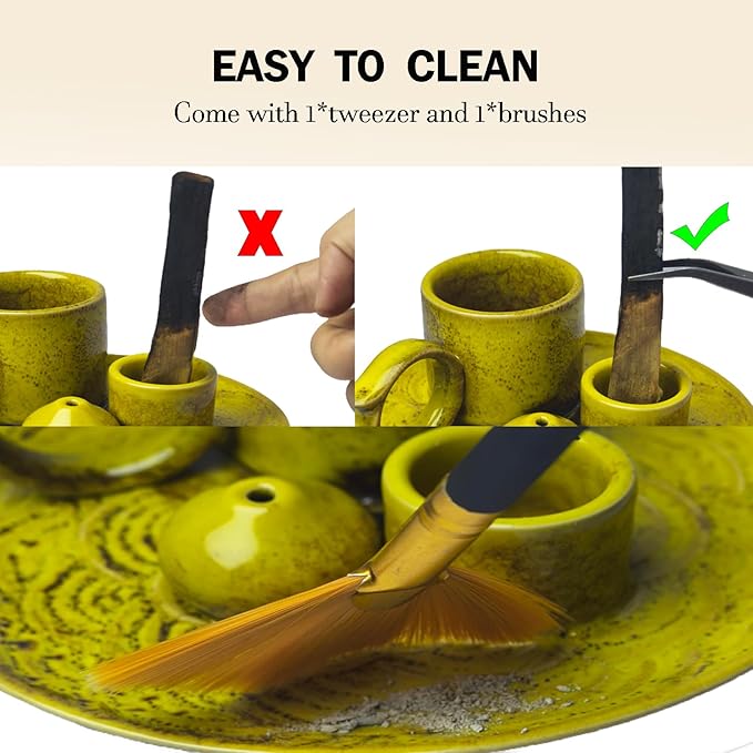 4 in 1 Incense Burner Holder for Sticks, Palo Santo Sticks Holder, Candle and Sage Holder for Burning Ceramic Ash Catcher Tray for Meditation Yoga Room Home Decor (Yellow)