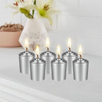 Mega Candles 12 pcs Unscented Silver Votive Candles, Hand Poured Wax Candle 15 Hours 1.5 Inch x 2.25 Inch, Home Décor, Wedding Receptions, Centerpieces, Occasions, Events, Festivities, Meditations