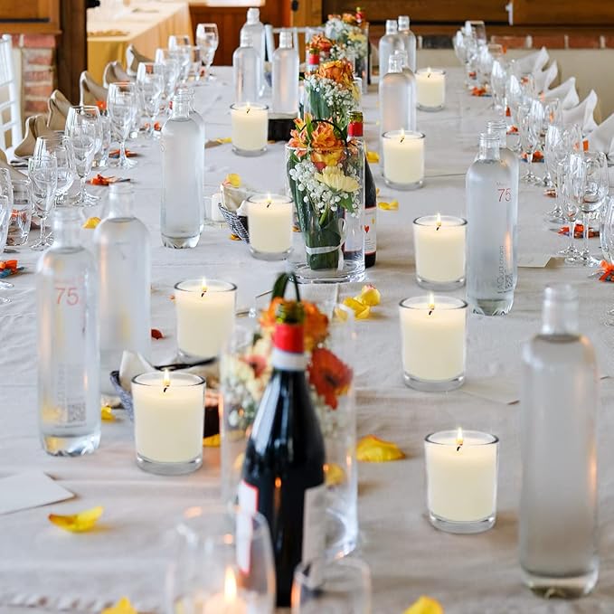Unscented White Votive Candles in Glass 20 Packs Small Soy Wax Votives for Wedding Party Dinner Table