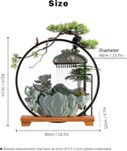 Waterfall Fountain Indoor with Mist, Tabletop Water Fountain,Desk Chinese Ceramic Pixiu Statue with LED Light Ring and Backflow Incense Burner Holder