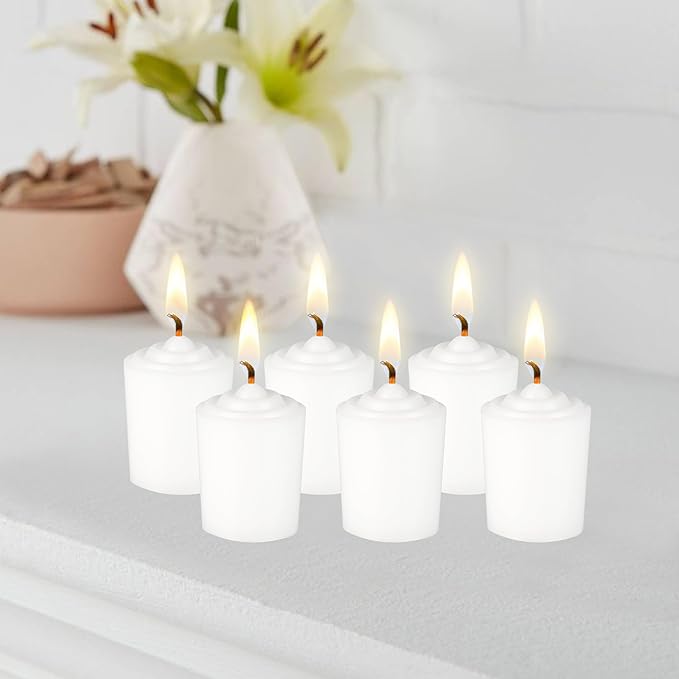 Mega Candles 12 pcs Unscented White Votive Candles, Hand Poured Wax Candle 15 Hours 1.5 Inch x 2.25 Inch, Home Décor, Wedding Receptions, Centerpieces, Occasions, Events, Festivities, Meditations