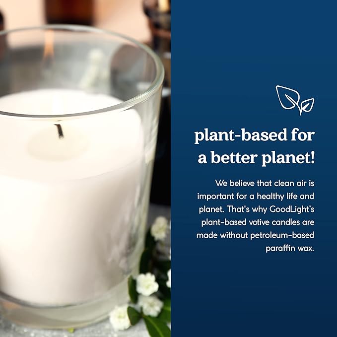 GoodLight Paraffin-Free Votive Candles, Vegan Palm Wax, Clean-Burning and All-Natural Votive White Candles | 15-Hour Burn Time (4 Unscented Votive Candles)