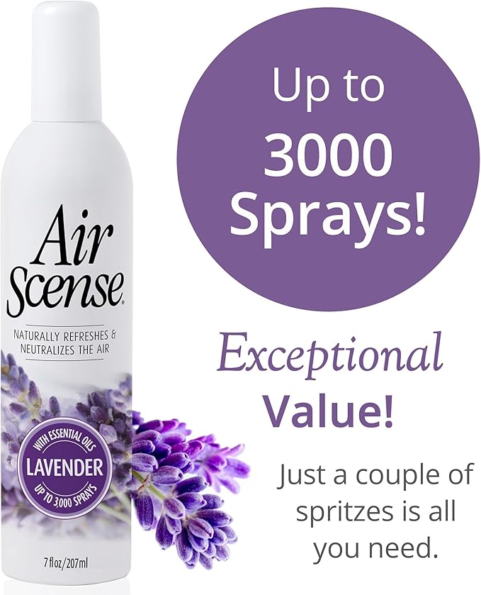 Air Scense Air Freshener Deodorizer Room Spray for Bathroom & Home, Essential Oils, Natural Lavender - 7 fl oz (4-Pack)