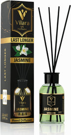 Jasmine Reed Diffuser Set - Luxury Reed Diffusers for Home, Bathroom, Bedroom, Powder Room - Long-Lasting, Natural Flower Scent Sticks - Decorative Home Fragrance Bottle - 3.72 fl oz