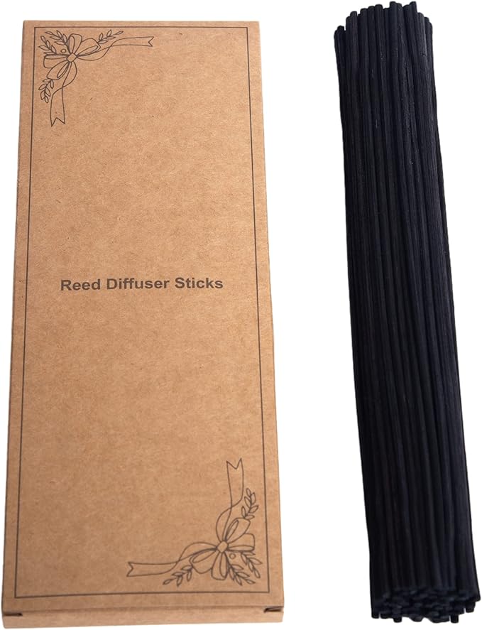LWH-US 100 PCS Reed Diffuser Sticks,10 Inch Natural Rattan Wood Sticks,Essential Oil Aroma Diffuser Replacements Sticks for Aroma Fragrance (Black)
