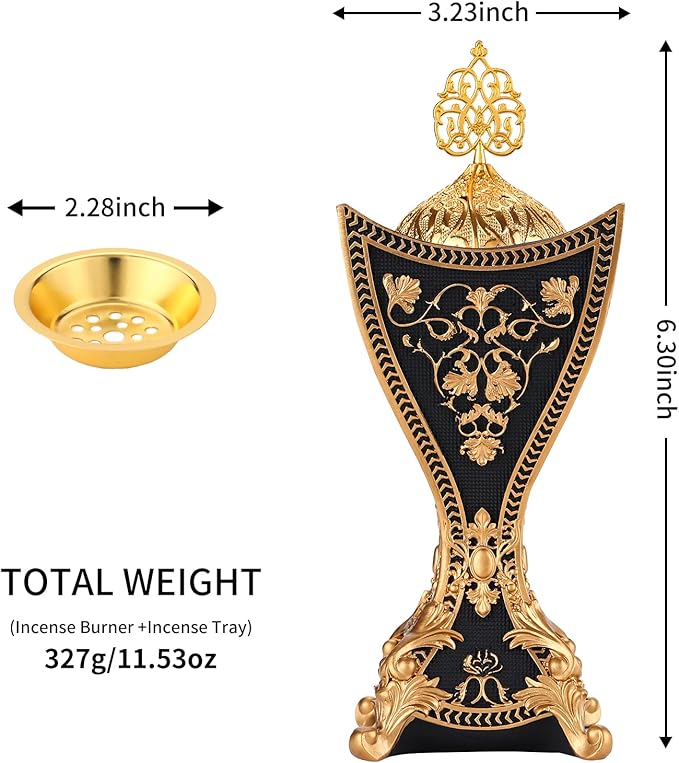 Frankincense Resin Incense Burner,Bakhoor Burner, Charcoal Incense Burner, Portable Incense Censer - for Yoga,Spa Aromatherapy,Office & Home Decor(Black)