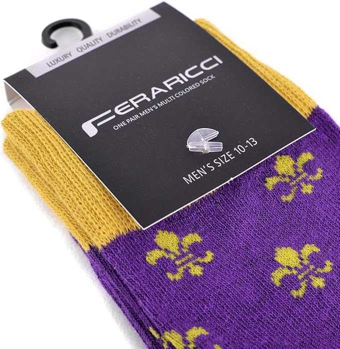 boxed-gifts Men's Mardi Gras Socks Fleur de Lis Patterned Premium Cotton Dress Casual Crew Socks for Men
