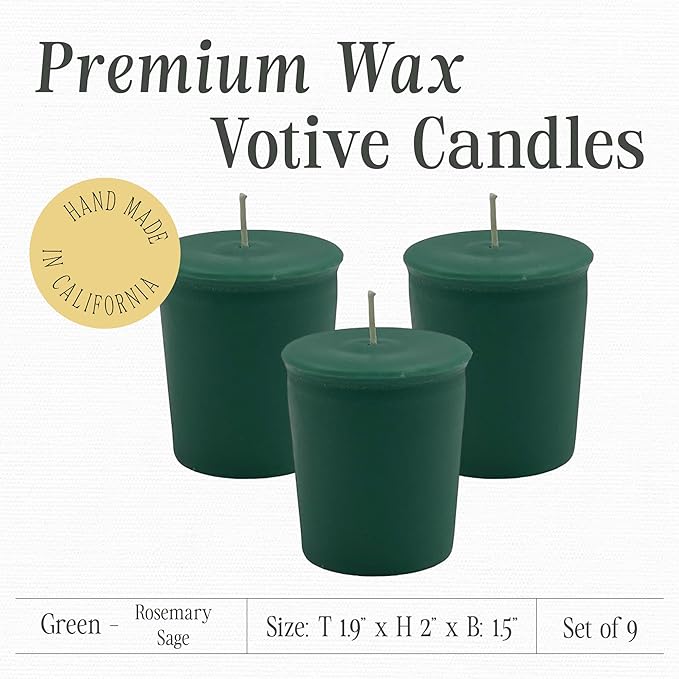 Mister Candle Tranquil Harmony Collection, Handmade Scented Votive Candles Bulk, Aromatherapy Candles with Soy Wax and Essential Oils, Made in USA, (Set of 9, Rosemary Sage)