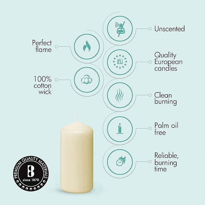 BOLSIUS Set of 12 Ivory Pillar Candles - 2.25-x 4.75 Inch Unscented Dripless Clean Burning Dinner Candle -Wedding Parties Special Occasions