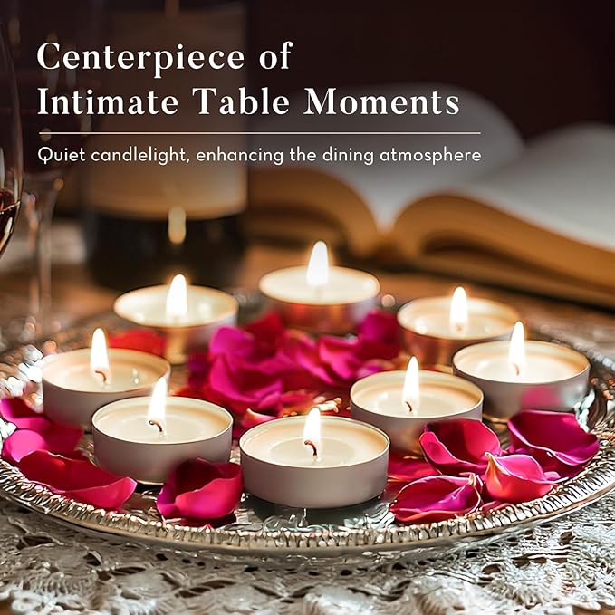 Unscented Palm Tea Lights Candles 100 Pack Bulk, 4.5 Hours Long Burning White Tea Lights,Non-Paraffin, Smokeless, Mini Tealight Votive Candles for Wedding, Christmas Lights, Party, Christmas