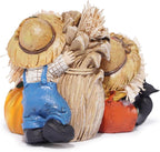 Hodao Fall Thanksgiving Scarecrow Figurine Decoration, 4" Resin Scarecrow with Straw, Pumpkin & Red Bird - Fall Harvest & Thanksgiving Decor for Home, Tabletop Display