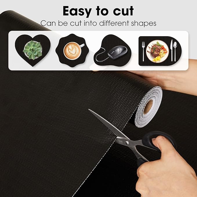 Shelf and Drawer Liner, Kitchen Cabinet Liners Non-Adhesive Thick Non-Slip Waterproof Washable Fragrant Mats Protect Dresser Shelves Cupboard Bathroom Cabinets, Black, 24 in X 20 FT