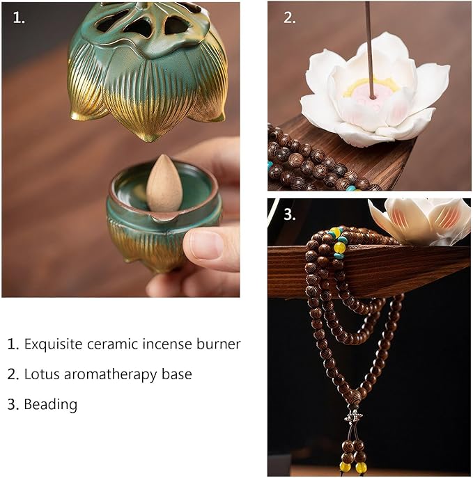 Deer Statue Backflow Incense Burner,Backflow Lotus Heart Incense Burner, Incense Waterfall Fountain Holder,with Adjustable LED Light Ring, USB Powered, Compatible with Cone and Stick Incense