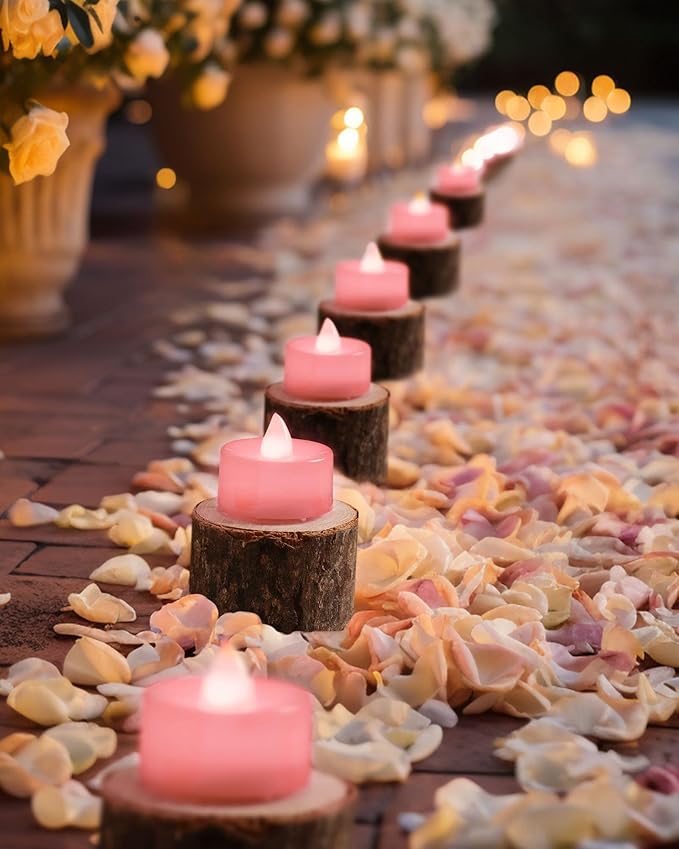 BEICHI Flameless LED Tea Lights - 24-Pack Battery Operated Fake Tealight Candles, Votive Candles Bulk for Holidays (Pink)