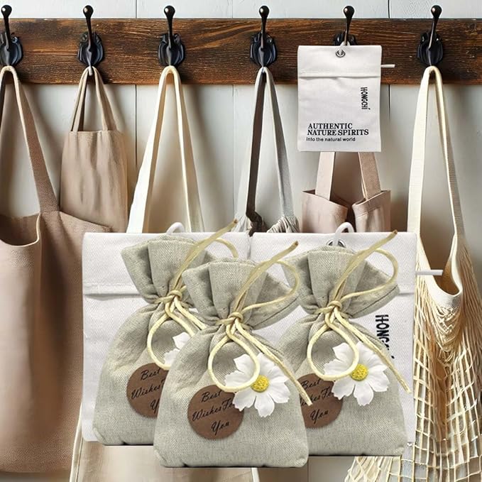 Home Refillable Fragrance Sachets 6-Pack, Lavender & Freesia Corn Cob Scent Bags for Closet Car Drawer, Natural Long-Lasting Freshener, Hemp Fabric Pouches