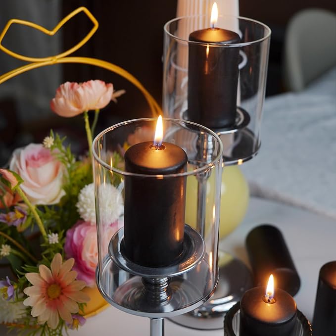 Set of 20| 2 “x4” Tall Black Pillar Candles, Unscented. Buy Bulk. Great for Home Decor, Weddings, Emergency Lights, Spas, Parties, Halloween.